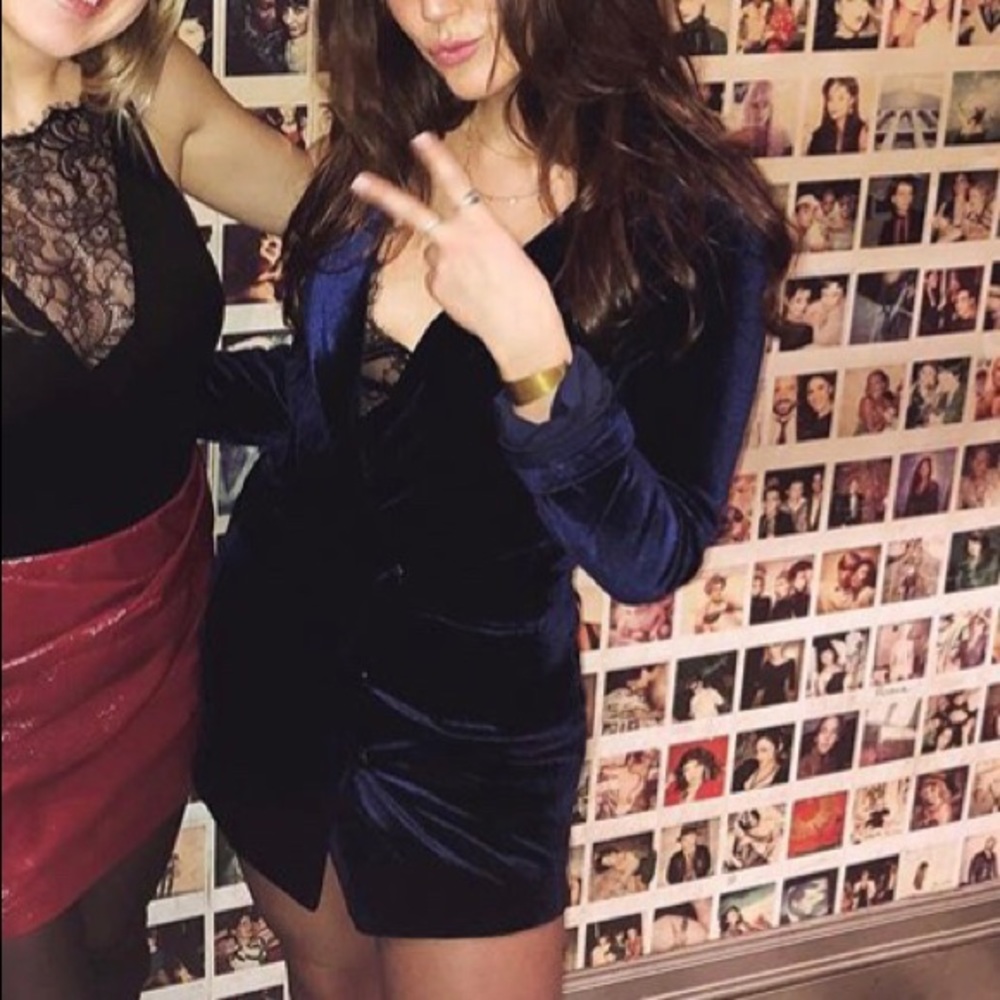 By the way navy blue velvet blazer mini dress